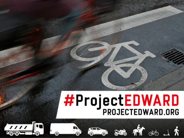 a cycle lane with a bike and the text 'project edward'