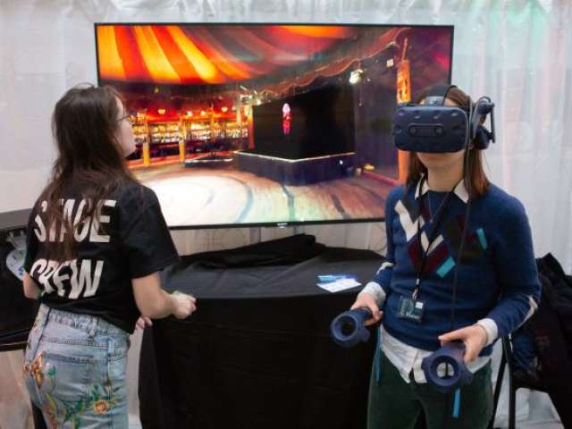 young people using virtual reality equipment at a 5G festival. Photo credit Jamie MacMillan