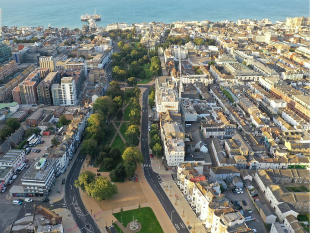 A picture of a city taken from above