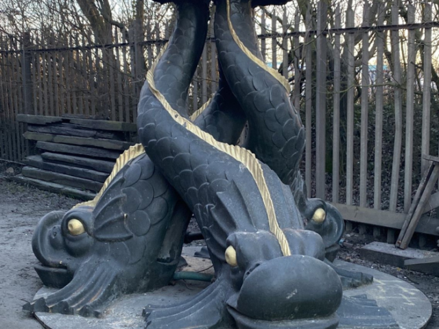 Picture of the cast iron dolphins from the Victoria Fountain