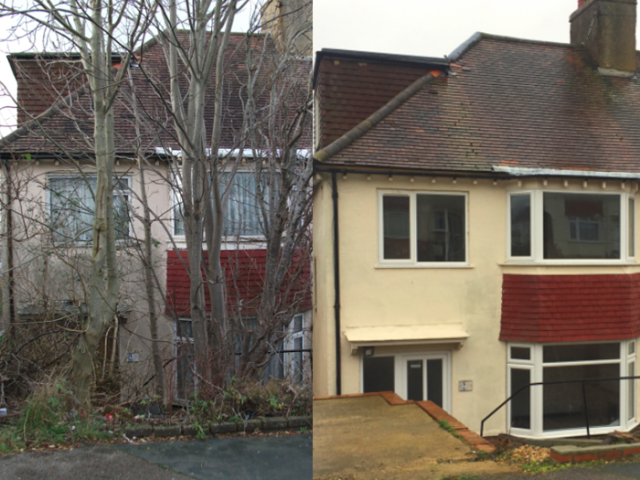 A 'before and after' photo of an empty property in Brighton & Hove bought back in to use