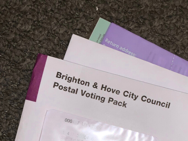 Photo of a Brighton & Hove postal voting envelope and contents