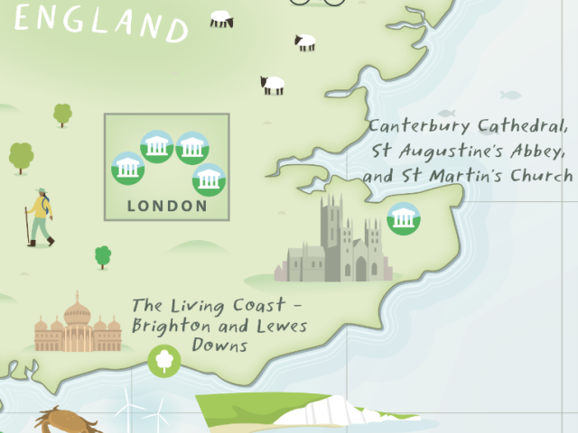 Part of the UNESCO map showing Brighton & Hove and Lewes South Downs biosphere with