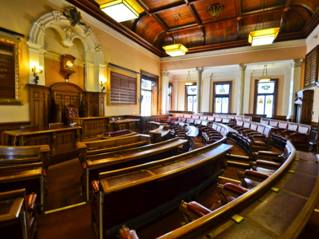 Image shows the interior of the Brighton Council Chamber. 
