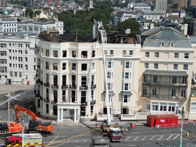 Photo showing fire damage to the Royal Albion Hotel in Brighton
