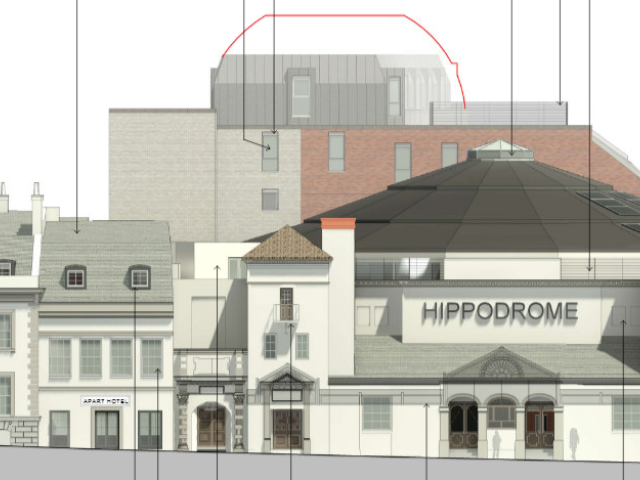 An artist's impression of the front elevation of the proposed redevelopment of the Brighton Hippodrome
