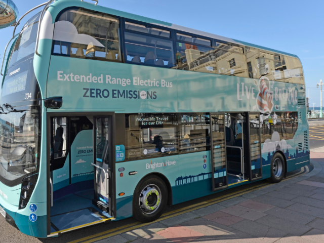 A picture of a bus on a seafront