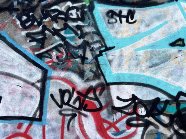 Photo of graffiti tags.