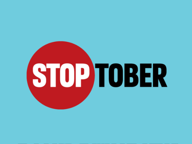 STOPTOBER logo on a blue background