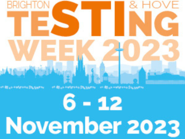 The image shows a skyline of Brighton & Hove and reads: Brighton & Hove Testing week 2023. 6-12 November 2023 