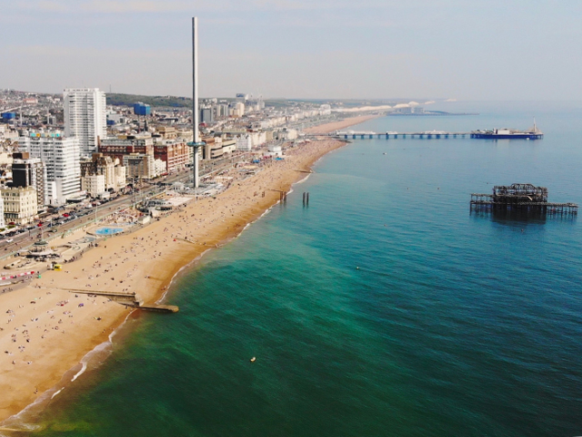The photo is an aerial one showing our beach and piers.