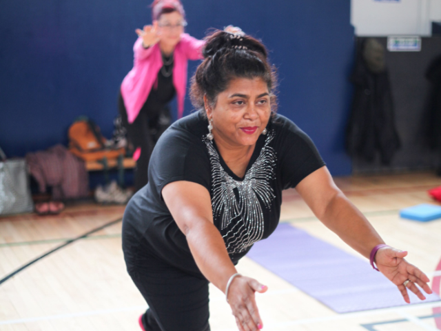 Two women at an exercise class