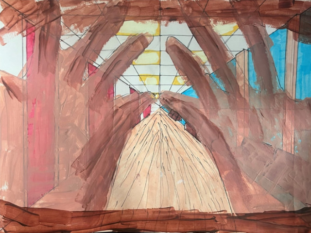 An illustration by an autistic person showing their experience of being in a noisy and overwhelming waiting room 