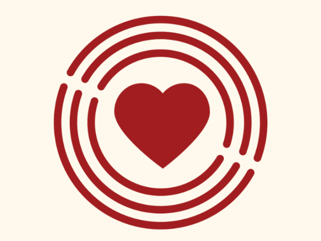 The image shows a logo of Stonewall Housing - red heart enveloped by three circles.
