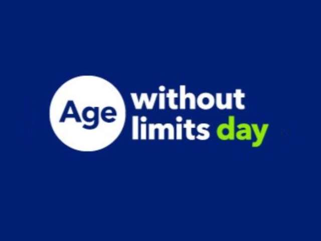 Dark blue background with white and green text. Text reads: "Age without limits day"