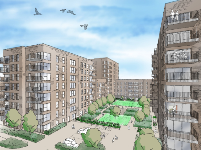An architect illustration of the proposed Homes for Brighton & Hove development on the former Sackville Trading Estate in Hove