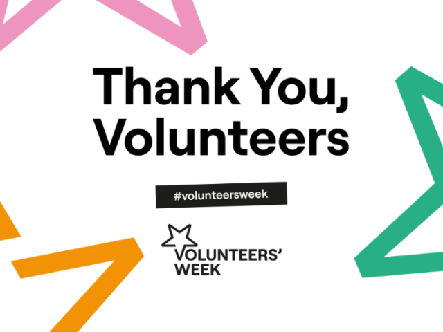 The image says:"Thank you, Volunteers". Volunteers Week.