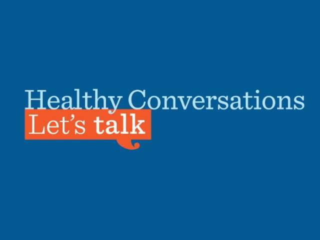 Blue background with logo of new campaign. Text reads: "Healthy Conversations let's talk."