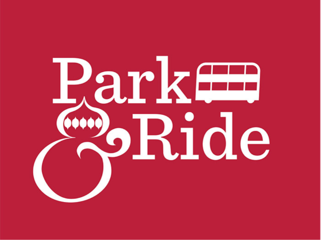A red logo with the words "Park and Ride"