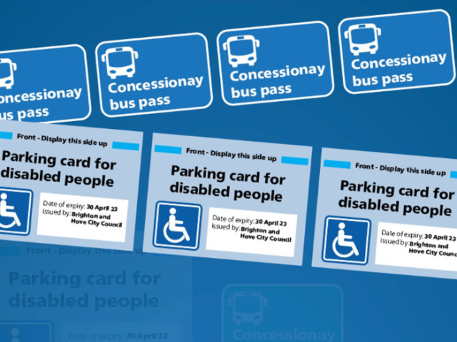 a graphic of blue badges and concessionary bus passes