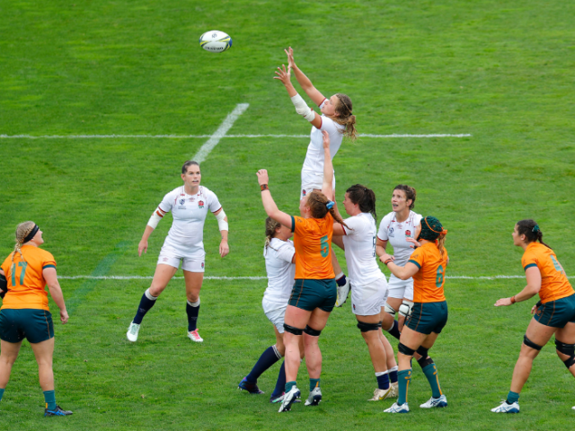 Picture of England and Australia women rugby players during a game
