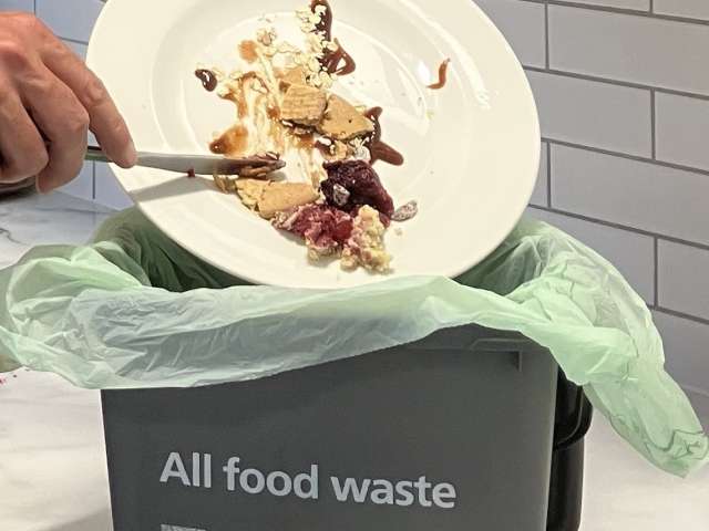 Plate scrapings going into a kitchen caddy