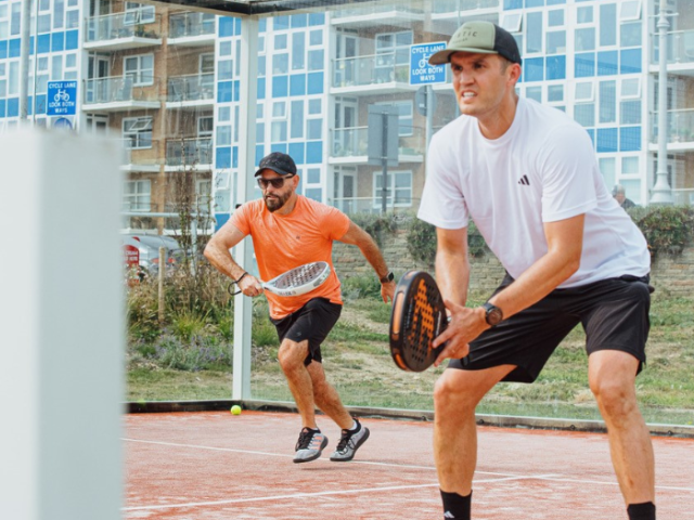 Padel players pictured during a game at Hove Beach Park