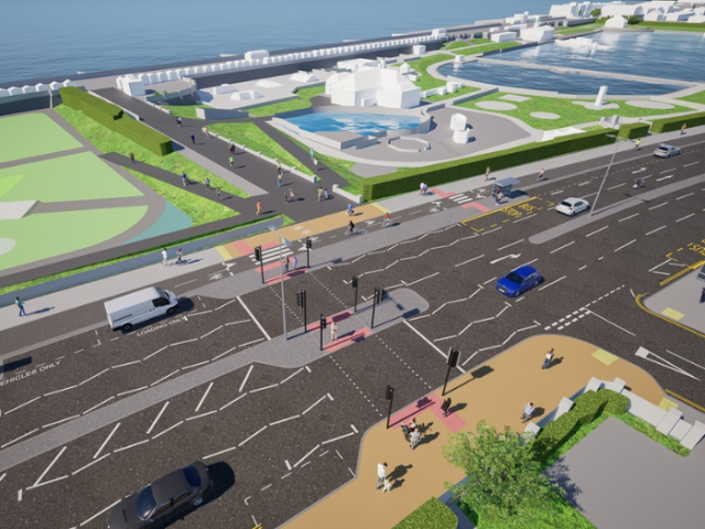 A computer generated image of a road junction