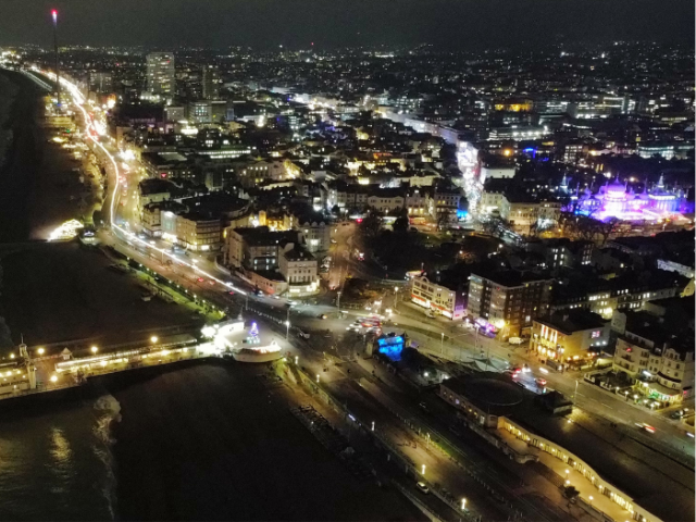 A picture of a city at night