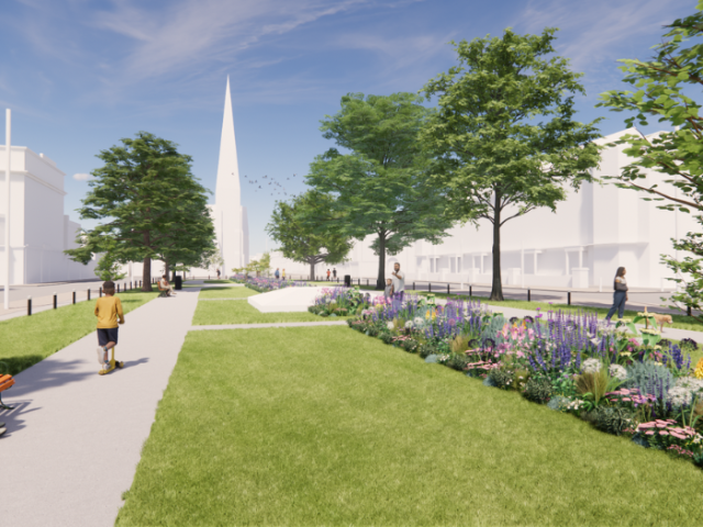 Artist impression of the re-designed flowerbeds at Palmeira Square