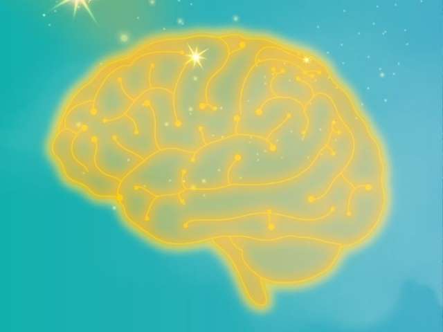 a yellow brain on a turquoise background