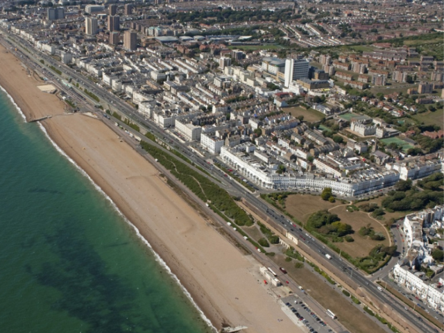 Aerial view of Brighton & Hove beach and seafront