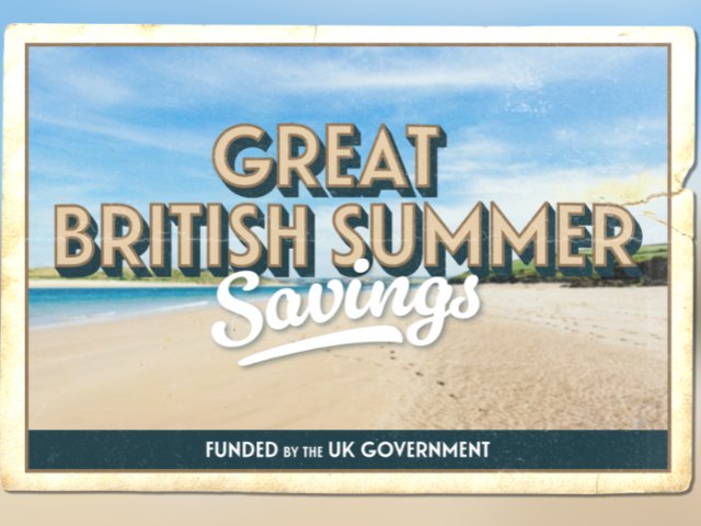 a graphic of a beach with the words Great British Summer Savings