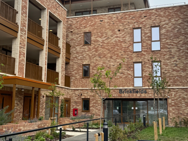 The image of the front of Brickfields supported living scheme.