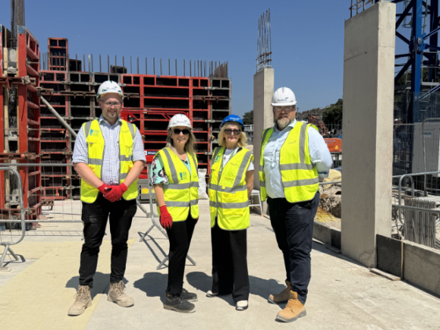 Councillor Gill Williams with the Wates team, left to right, Tom Hooper-Smith (Project Director), Rebecca Armstrong (New Business Director) and Barry Williams (Operations Director).