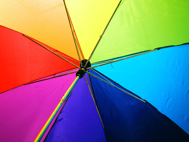 Rainbow coloured umbrella