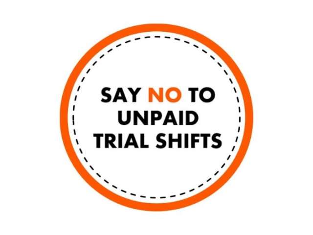 'Say No To Unpaid Trial Shifts' campaign logo