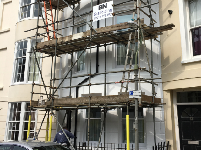 Scaffolding on house