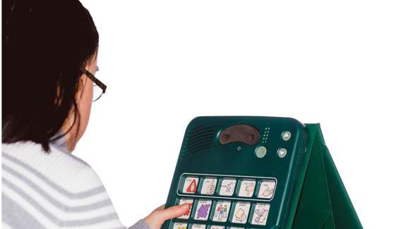 Person using tablet as a communication aid.