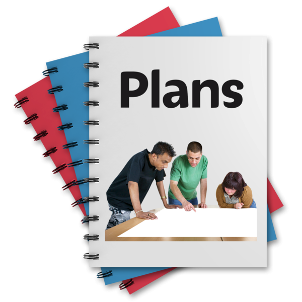 Ring binder titled plans.