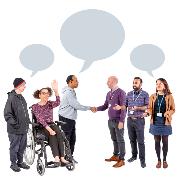 Group of 6 people working together