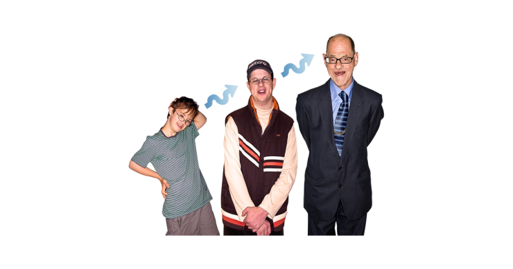 A boy, a young adult and a man with arrows pointing up to each suggesting transition from child to adult.