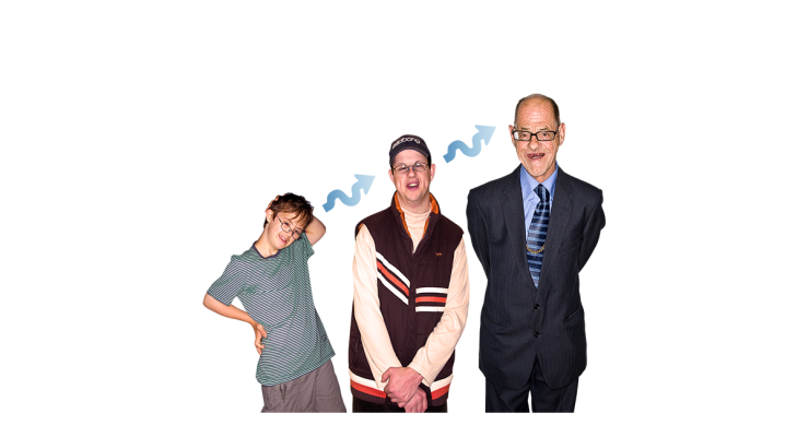 3 people, child to young person to adult.