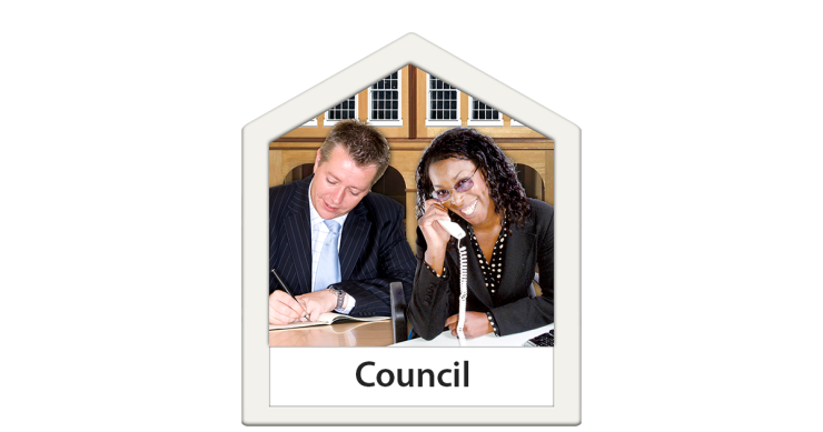 Two people inside a building outline with text 'Council'.