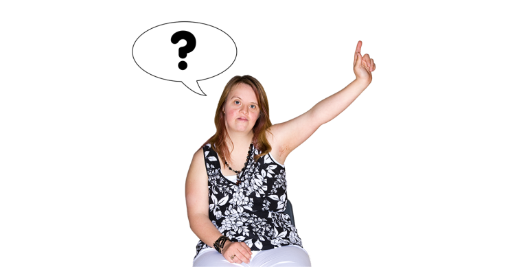 Person holding up hand asking a question.