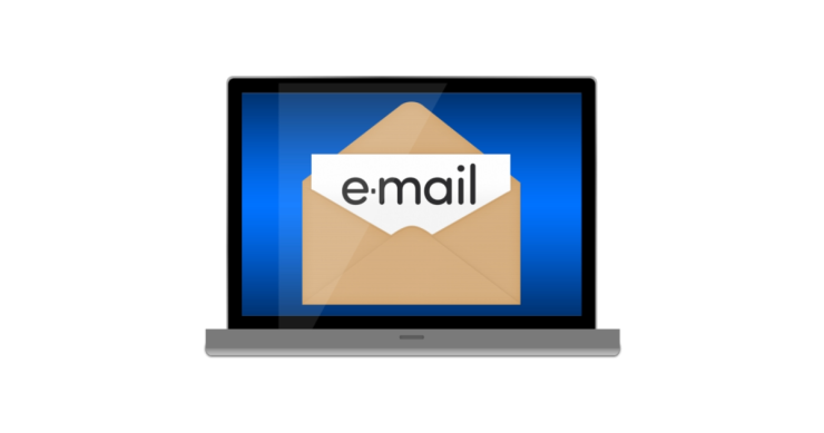 Laptop with envelope and text 'email'.