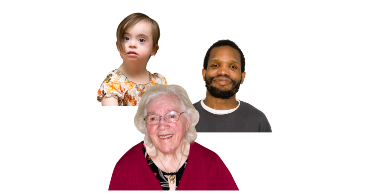 Three people. One is a child, one is an adult, one is an older person.