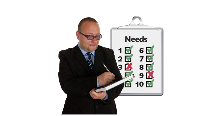 Person holding a checklist titled Needs.