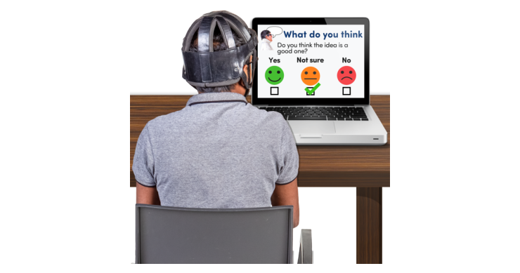 Person at a computer filling out a survey.