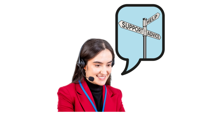 A person talking to someone signposting information.
